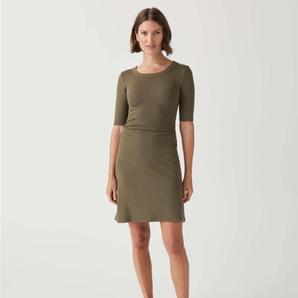 Michael Stars NWT Mona Ruched Side Dress Ultra Ribbed Dolma Green 2X Knee Length